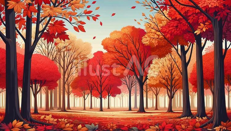 秋に使える紅葉の並木道のイラスト 紅葉,樹木,木のイラスト素材