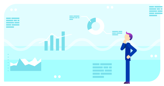 分析しているサラリーマン 分析,データ,ピクトグラム,棒人間,サラリーマン,it,アナリスト,ドーナツグラフ,リサーチ,折れ線グラフのイラスト素材