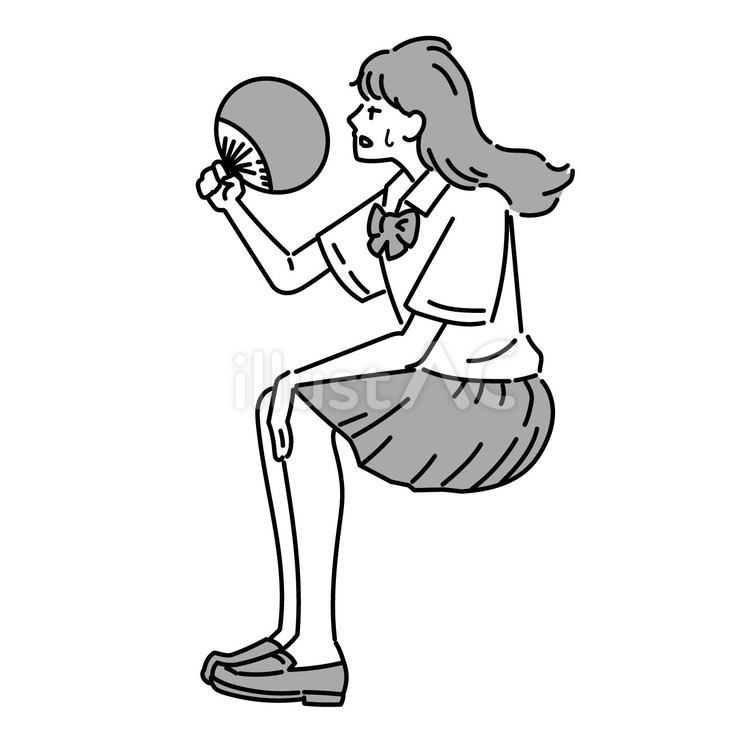 うちわをあおいで涼む女子生徒 猛暑,うちわ,女性のイラスト素材