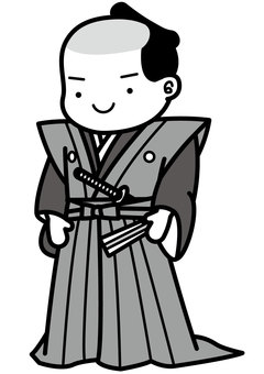 侍長裃-2c 侍長裃-2c 侍,武士,裃,長裃,着物,袴,刀,扇,正装,江戸のイラスト素材