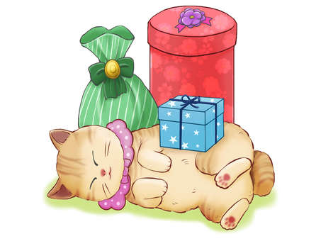 パーティー猫2 猫,ねこ,パーティー,お祝い,プレゼント,誕生日,茶トラ,動物,素材,かわいいのイラスト素材