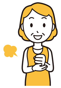  エプロンおばちゃん(黄)-043-バスト 納得,おばちゃん,エプロン,お母さん,ママ,中年,おばさん,主婦,人物,かわいいのイラスト素材