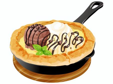 チョコバナナダッチベイビー ダッチベイビー,バナナ,スイーツ,スキレット,料理,食べ物,チョコレート,アイスクリーム,ミントのイラスト素材