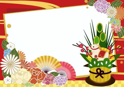 2026年和風年賀状フレームイラスト 午年,年賀状,フレーム,横,枠,和風,豪華,華やか,赤,馬のイラスト素材