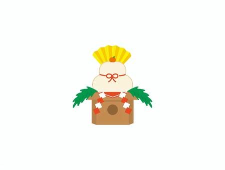 鏡餅 扇子黄色 鏡餅 扇子黄色 鏡餅,年賀状,お正月,お餅,かわいい,手描き,新年,元旦,橙,縁起物のイラスト素材