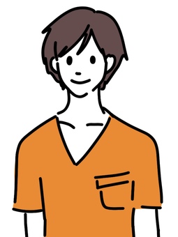 オレンジのスクラブを着た段差 医者,白衣,医師,看護師,幼い,コメディカル,男性,若い,イケメン,好青年のイラスト素材