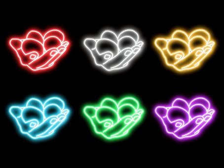 ネオンのの手の平に乗せた卵 卵,生卵,手の平,乗せる,手元,食べ物,手描き,ネオン,ライト,光のイラスト素材