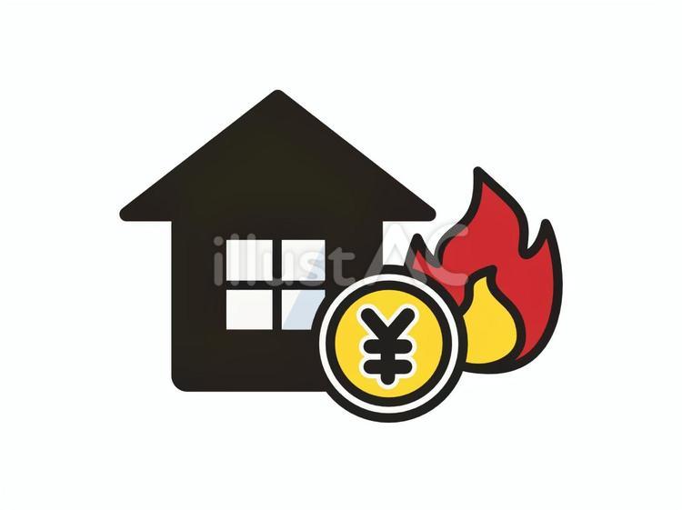 家賃アップで火の車　家とお金と炎 家,お金,家賃のイラスト素材