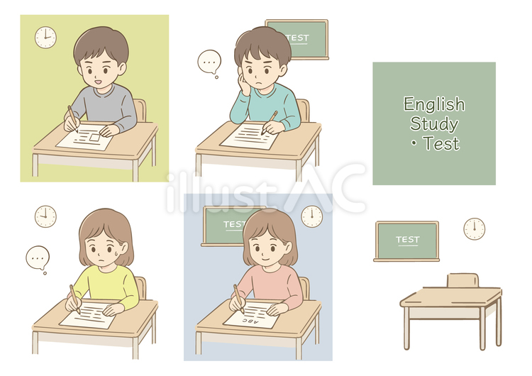 英語のテストや勉強をする中学生や小学生 英語,イングリッシュ,勉強のイラスト素材