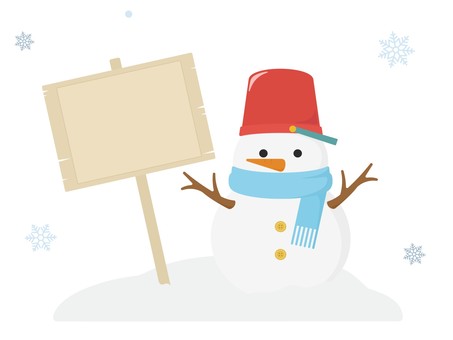 雪だるまと木のボードのフレーム 雪だるま,フレーム,雪,冬,クリスマス,枠,ボード,看板,立て看板,飾り枠のイラスト素材