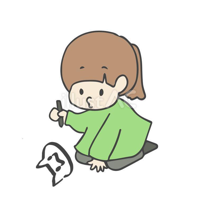 地面に絵を描く女の子 女の子,人物,お絵描きのイラスト素材
