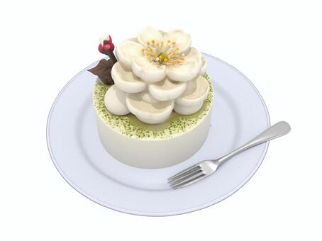 初春の白梅の花を模したレアチーズケーキ ケーキ,スィーツ,梅,甘味,カフェ,喫茶店,春のイラスト素材