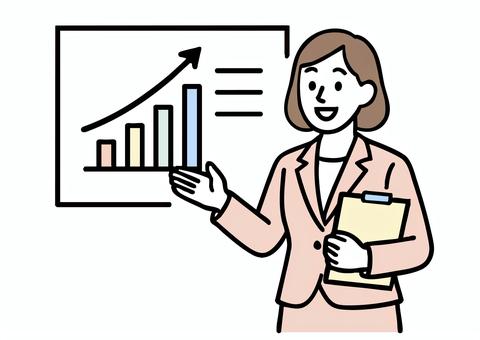 プレゼンテーションをする女性ビジネスマン 女性,働く,プレゼン,ホワイトボード,グラフ,プロジェクター,人物,ビジネス,プレゼンテーション,スーツのイラスト素材