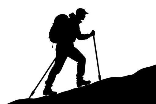 登山家のシルエット 登山家,山,杖,上る,男性,傾斜,登る,歩く,進む,崖のイラスト素材