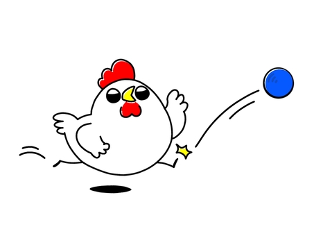 ボールをける・ニワトリ ニワトリ,鳥,動物,生き物,ボール,蹴る,運動,スポーツ,サッカーのイラスト素材