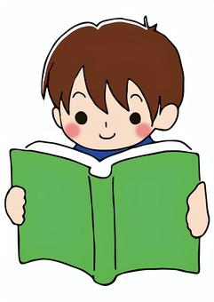 男孩讀一本書, , JPG