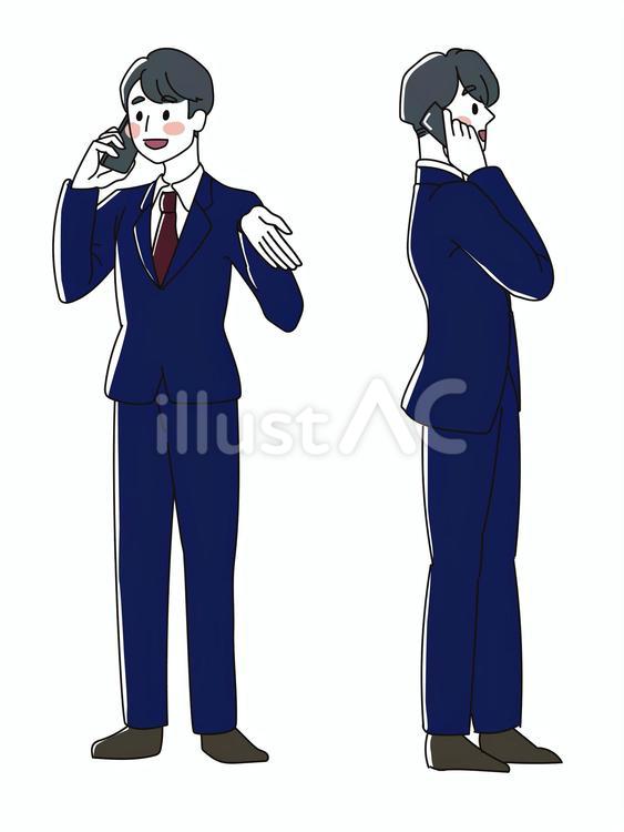 スマホで電話する会社員男性 ビジネス,スーツ,男性のイラスト素材
