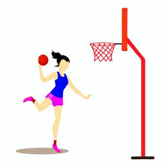 バスケットボール 025 バスケットボール,バスケ選手,女性,女の子,スポーツ,運動,ドリブル,バスケットコート,ゴールリング,バスケットゴールのイラスト素材