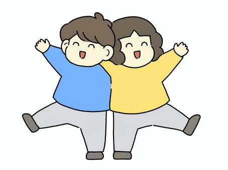 肩を組む人たち 仲良し,友達,友人,肩を組む,親しい,コンビ,男女,ペア,フレンドリー,マブダチのイラスト素材