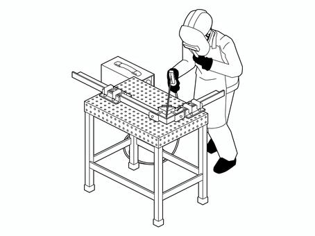 金属部品の溶接A（線画のみ） 溶接,アーク溶接,溶接棒,金属,鉄筋,鉄鋼,溶接機,接続,接着,接合のイラスト素材