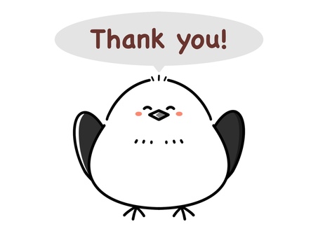 両手をあげるシマエナガ　Thankyou ありがとう,感謝,thankyou,シマエナガ,吹き出し,挨拶,お願い,案内,メッセージ,鳥のイラスト素材