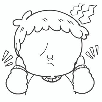 聴覚過敏の子どもの白黒手描きイラスト2 聴覚過敏,騒音,うるさい,自閉症,過敏,雑音,敏感,聴覚,ストレス,発達障害のイラスト素材