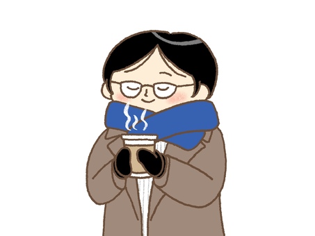 ホットドリンクでリラックスしている女性４ 女性,冬,ホットドリンク,マフラー,手袋,コート,冬服,休憩,屋外,散歩のイラスト素材