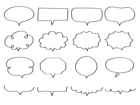 ゆるふわ手描き吹き出しセット01 ゆるふわ手描き吹き出しセット01 ふきだし,フレーム,手書き,下吹き出し,楽しい,かわいい,セリフ,四角,丸,雲型のイラスト素材