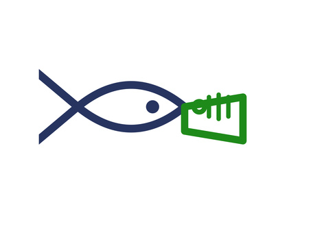 魚に付けるトレーサビリティ札のアイコン トレーサビリティ,産地表示,タグ,下げ札,魚,生産履歴,バーコード,漁業,アイコン,線画のイラスト素材