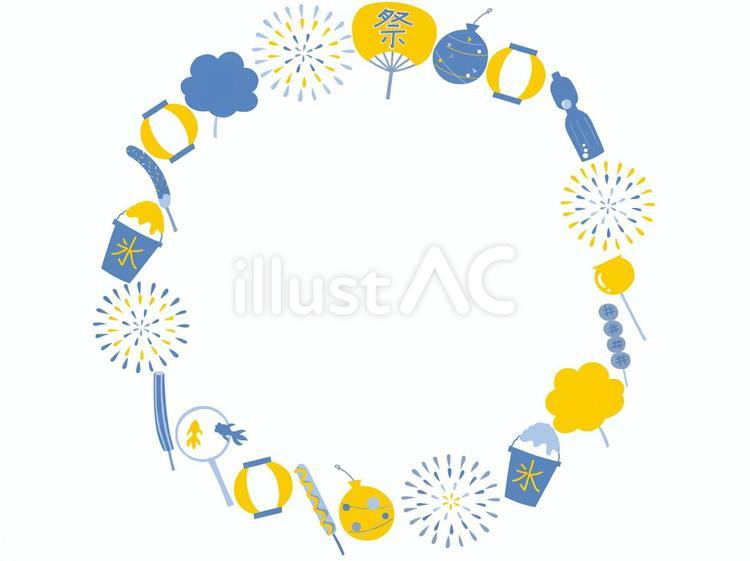 夏祭り　リース　黄色 フレーム,枠,太枠のイラスト素材