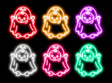 ネオンの赤ちゃんのハロウィン仮装 ハロウィン,仮装,赤ちゃん,お化け,被り物,パーティー,男の子,着ぐるみ,手描き,ネオンのイラスト素材