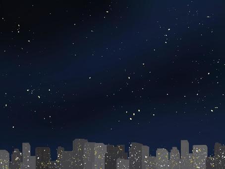 夜空とビルの夜景のイラスト