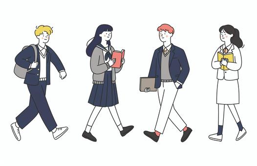 冬服制服の学生男女セット 学生,高校生,中学生,制服,長袖,通学,登校,学校,青春,女性のイラスト素材