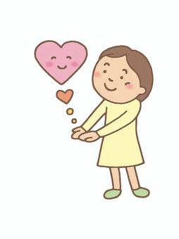 手のひらからハートを生み出す女性 女性,若い,ワンピース,ハート,手のひら,ぬくもり,優しさ,温かさ,介護,福祉のイラスト素材