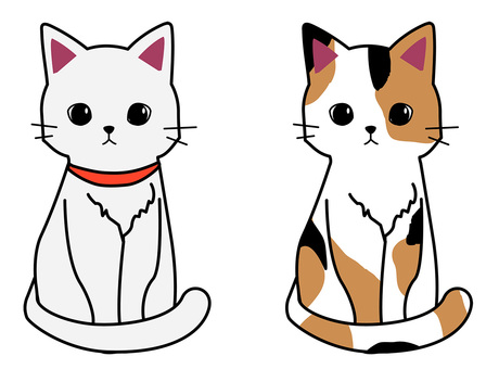 ネコ ネコ,動物,正面,手描き,お座りのイラスト素材