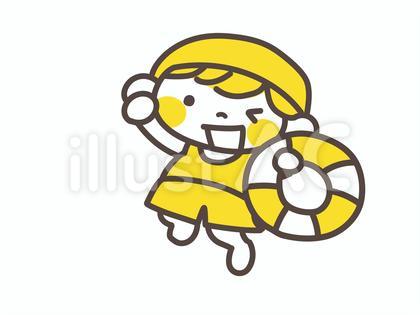 浮き輪を持ってジャンプする女の子