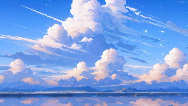水彩画の青空と雲 水彩画の青空と雲 風景,水彩タッチ,背景のイラスト素材