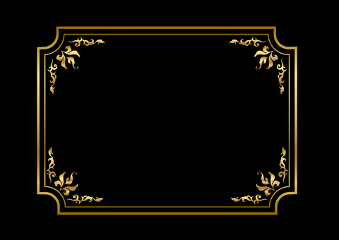 エレガンスフレーム角丸②金　黒背景 エレガント,フレーム,飾り枠,角丸,クラシック,デコレーション,ゴールド,葉,ボタニカル,グラフィックのイラスト素材