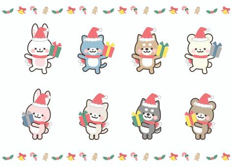 クリスマスパーティのどうぶつセット２ クリスマス,プレゼント,パーティ,動物,かわいい,いぬ,ねこ,くま,うさぎ,しろくまのイラスト素材