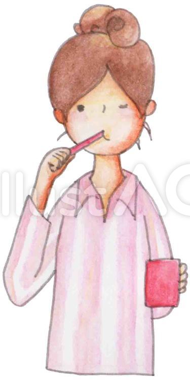 歯磨きをする女性 歯磨き,パジャマ,女の子のイラスト素材