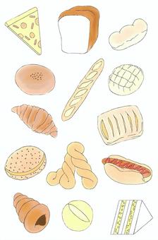パン いろいろ パン いろいろ パン,パン屋,ピザ,食パン,コッペパン,あんぱん,フランスパン,メロンパン,クロワッサン,パイのイラスト素材