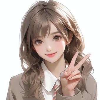 A high school girl who makes a peace sign, female, people, piece, JPG and PNG