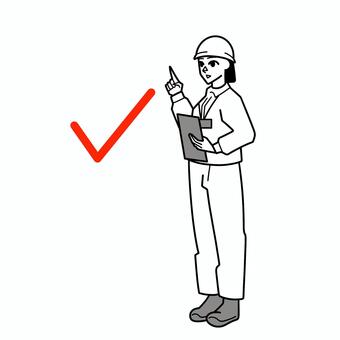 点検チェックする女性 作業員,安全確認,点検,指差し確認,工場のイラスト素材