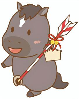 破魔矢を持つウマ 馬,ホース,午,馬年,午年,キャラクター,破魔矢,年賀状,正月,干支のイラスト素材