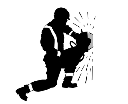 消防士バーナーで壁を壊す　シルエット 消防士,シルエット,駆動式,カッター,バーナー,閉じ込め,壊すのイラスト素材