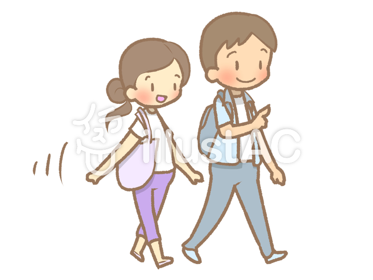半袖-外出210605 男女,夫婦,外出のイラスト素材