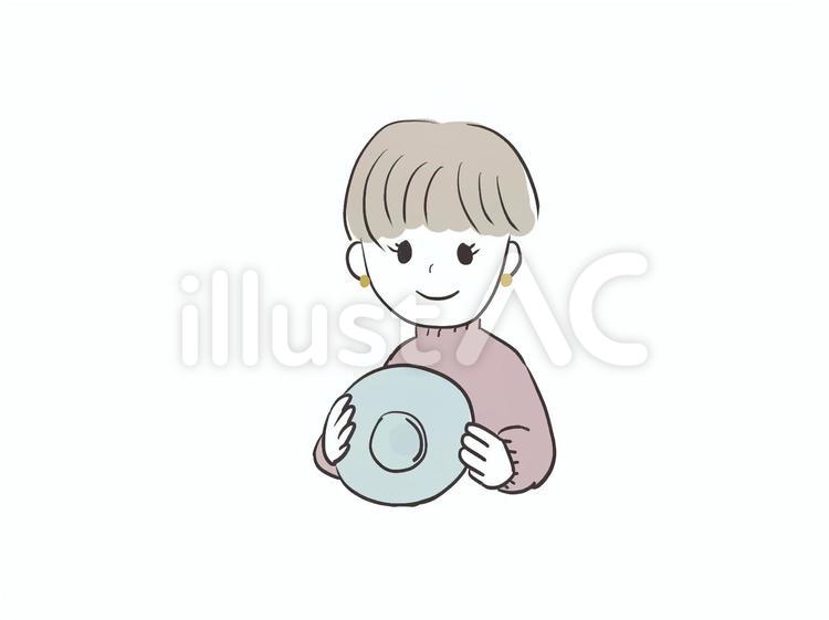 お皿を持った女の人 女性,お皿,白背景のイラスト素材