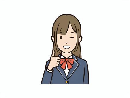 ウィンクでグッドポーズのブレザー女子 学生,女子学生,女子高生,中学生,グッド,笑顔,ウィンク,ブレザー,リボン,学生服のイラスト素材