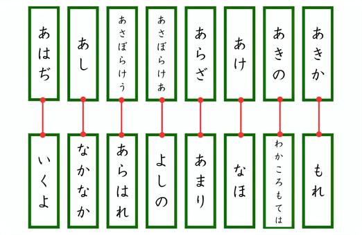 競技かるた　決まり字　連結札　あ　その1 百人一首,決まり字,競技かるた,かるた,上の句,下の句,線画,札,連結のイラスト素材
