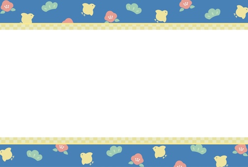 正月の市松模様フレーム_椿 青 横 正月,和柄,1月,冬,背景,フレーム,年中行事,年末,年始,日本のイラスト素材